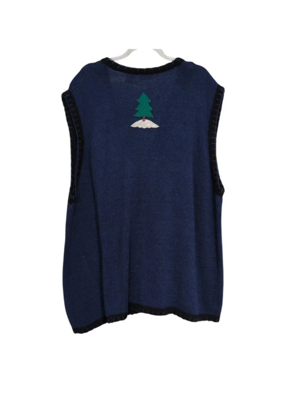 Vintage Santa Train Sweater Vest Womens Size 26/28W Blue Ugly Christmas Holiday